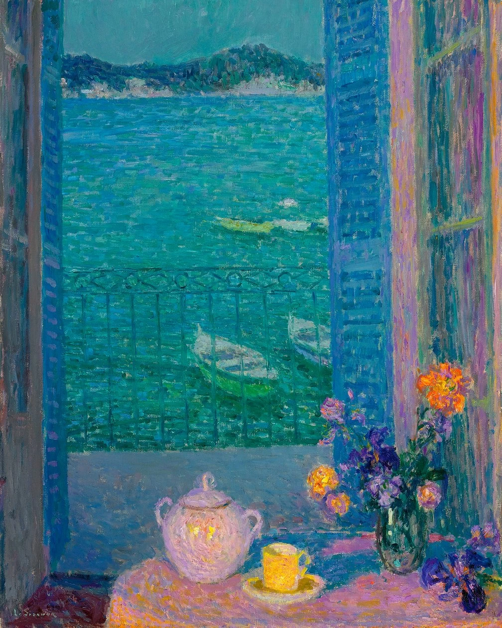 Henri Le Sidaner - Bouquet di fiori alla finestra, Villefranche, sur, Mer